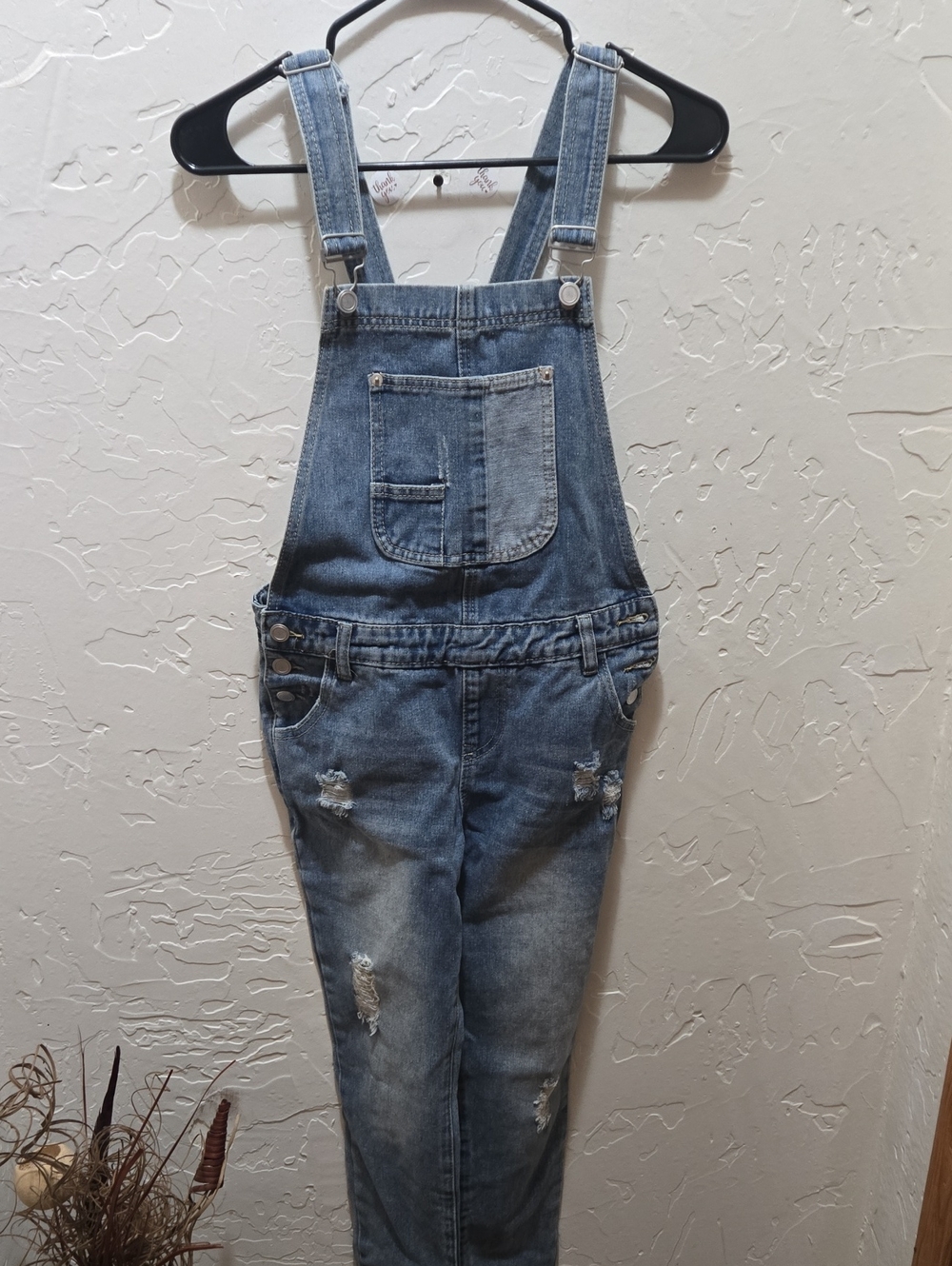 Chelsea & Violet Girls Distressed Blue Denim Overalls